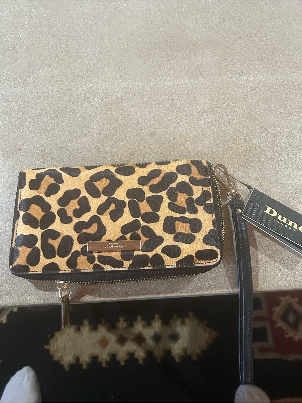 Dune London Leopard Print Wristlet in Tan and Black